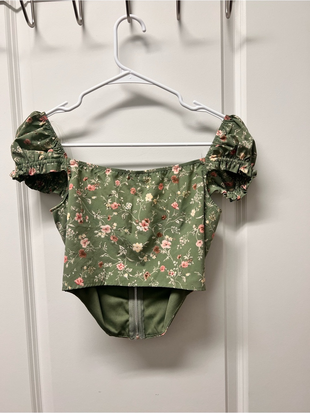 Windsor Olive Green Floral Off-Shoulder Bodysuit